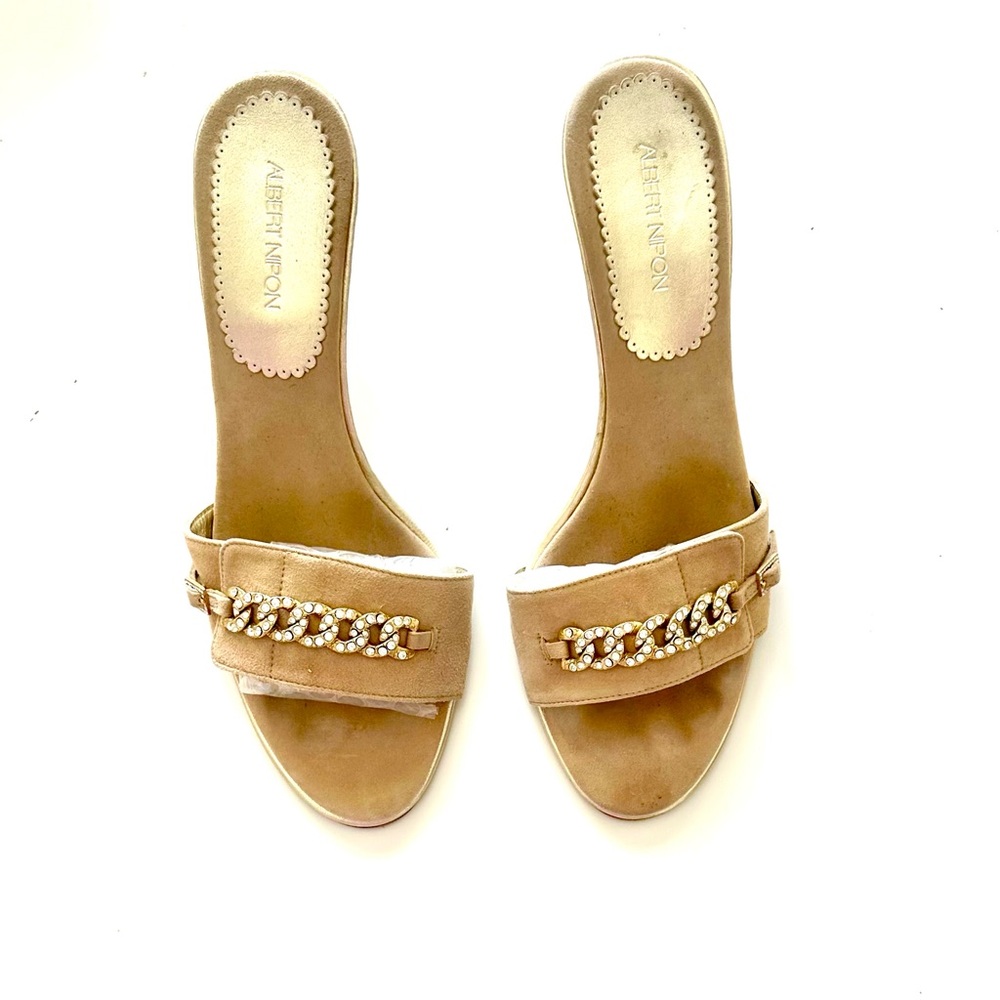Albert Nipon Slides / Sandals, Size 9 Beige With … - image 1